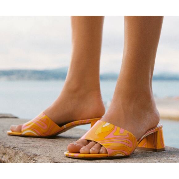 Larroude Brigitte Patent Wave Sun Retro Swirl Patent Leather Slides Size 7.5 - Picture 3 of 9